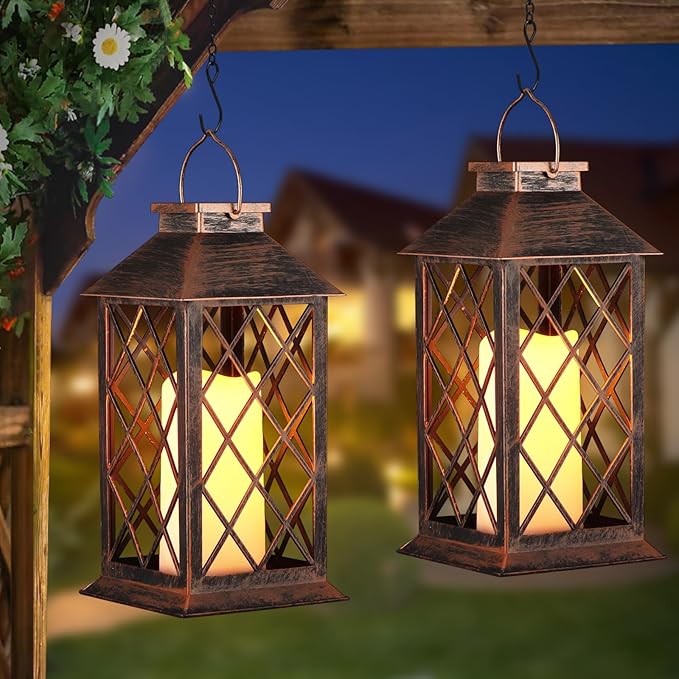 Solar Lantern Outdoor Waterproof Garden Decor Hanging Lanterns Birthday Gifts for Women Mom 11" LED Flickering Flameless Candle Christmas Table Lights for Yard, Patio, Porch, Backyard (1 Packs)