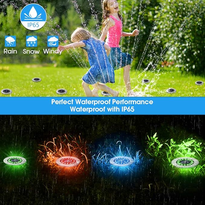 NFESOLAR Solar Lights Outdoor with 16 LEDs, 8 Pack Bright Multi-Color Solar Ground Lights Outdoor Waterproof Christmas Lights for Pathway Garden Yard Lawn Walkway Halloween Christmas Decorations