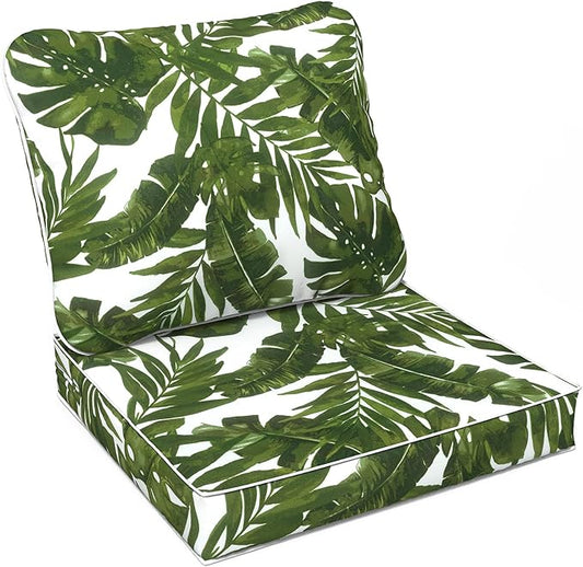 LVTXIII Outdoor/Indoor Deep Seat Cushion Patio Seat and Back Cushion Set All-Weather Replacement Chair Cushion for Chairs Sofa and Coach, 24"x24"x4", Palms Green