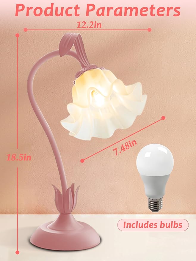 Flower Table Lamp,LED Reading Light Bedside Vintage Flower Night Light,3 Colors Modes Kawaii Bedside Lamps Decor,Living Room Bedroom Room Lighting Table Lamps Home Decoration (Pink)