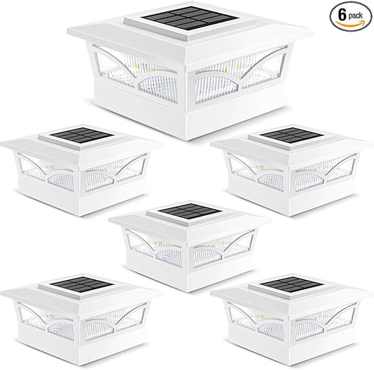 NIORSUN Solar Post Cap Lights Outdoor, 2 Modes LED, Deck Fence Post Solar Lights for 3.5x3.5 4x4 Wood Vinyl, 5x5 Vinyl Caps Patio Garden Decoration, Warm White/Cool White Lighting White 6 Pack