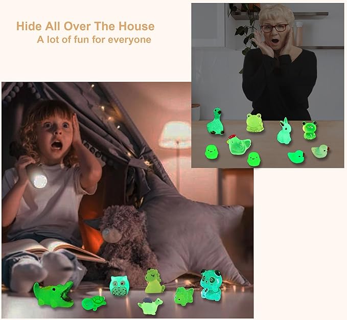 Luminous Mini Resin Animals 250Pcs Tiny Animals Bulk Glow in The Dark Mini Ducks Owls Frogs Pandas Rabbits Mushrooms for Miniature Garden Micro Landscape Aquarium Potted Decoration