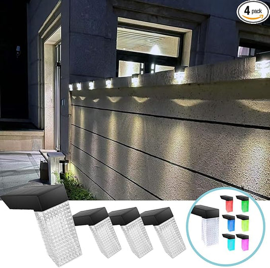 [4-Pack] Outdoor Solar Lights, Waterproof Induction Stair Step Lights, IP65 Waterproof, Automatically Light up at Dark, Suitable for Stairs, Garden Fences, Flower Bed Decorations and terraces