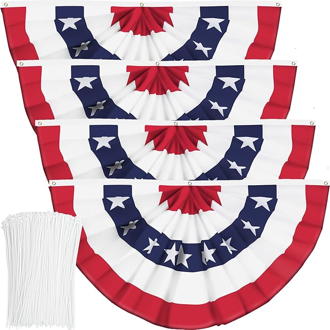 USA Pleated Fan Flag American US Bunting Flag Patriotic Half Fan Banner Flag with Canvas Header and Brass Grommets for 4th of July Memorial Day Indoor Outdoor Decoration (4, 3x6 Feet)