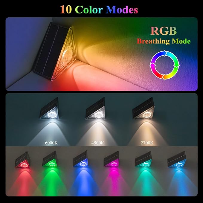 Ellasay Stair Lights Outdoor 16 Pack,10 Color Modes Solar Step Lights for Outside, Waterproof IP65 Solar Lights for Garden Stair,Patio,Deck,Yard,Front Step, Front Porch Decor