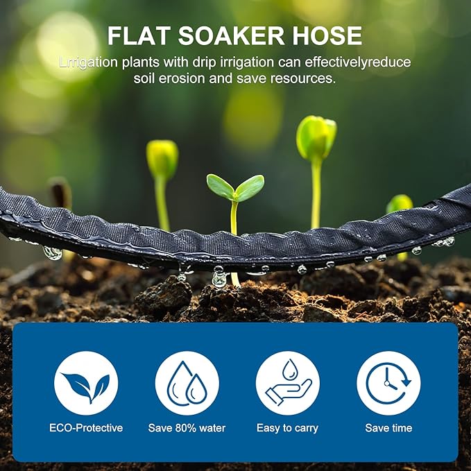 Flat Soaker Hose 15FT Lightweight and Flexible Irrigation Solution for Garden Beds, Flower Beds, and Lawns (15FT)