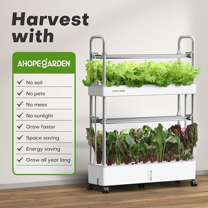 Ahopegarden Indoor Garden Hydroponics Growing System Kit: 60 Pods Vertical Garden with LED Grow Light - Plant Germination Kit Aeroponic Veggie Flower Fruit Growth with Smart Socket & Pump System