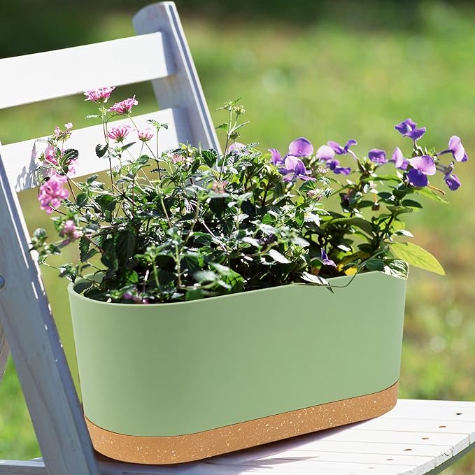 QCQHDU 2 Pack Window Planter Box 16” x 7", Self Watering Plant Pots for Indoor Plants Home Garden Flower Pot with Drainage Hole and Tray