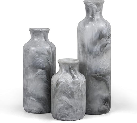 Resin 3 Piece Vase Set, Farmhouse Decor, Home Decorative Vase, Vases for Your Kitchen, Bedroom, Office, Living Room, Bathroom, & Shelf Centerpiece Table Decorations, Grey