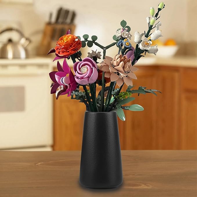 Simple Vase for Flowers Plants, Matte Vases for Modern Table Shelf Home Decor Wedding Boho Decor, 6" H Frosted Elegant Ceramic Vase for Pampas Grass Fluffy Stem Bouquet Lavender Flowers (Black, 4)