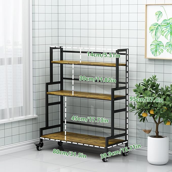 YIZAJIA Plant Stand Indoor 3 Tier Metal Board Outdoor Tiered Stands Shelf With wheel for Multiple Plants Potted Ladder Plant Holder Table Plant Pot Stand for Window Garden Balcony Living Room (3