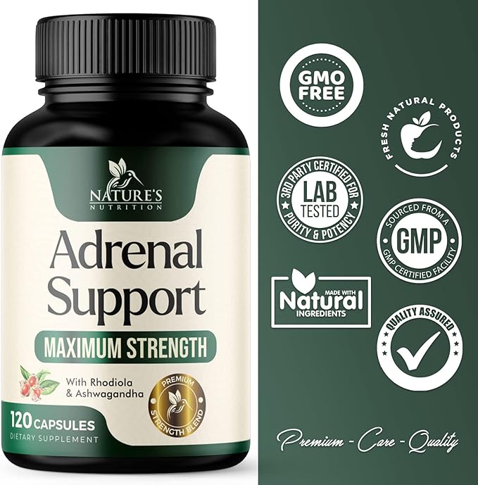 Adrenal Support Supplements - Ashwagandha & 10 Adaptogenic Herbs including Rhodiola Rosea, Holy Basil – Adrenal Supplement Support for Balanced Energy, Adrenal Fatigue, Calm, Relaxation – 120 Capsules