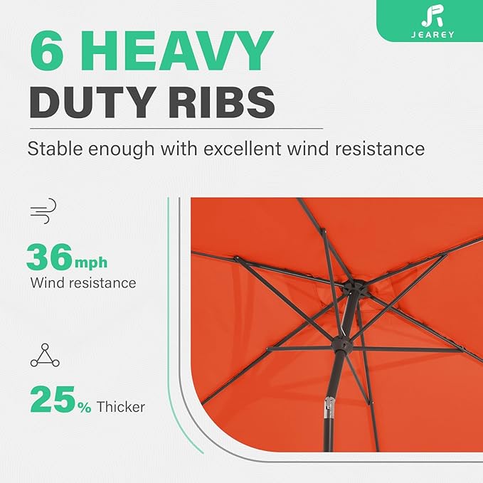 JEAREY 6.5x10 ft Rectangular Patio Umbrellas Outdoor Market Umbrella with Push Button Tilt and Crank, Rectangle Table Umbrella 6 Sturdy Ribs UV Protection for Pool Garden Backyard Deck, Orange