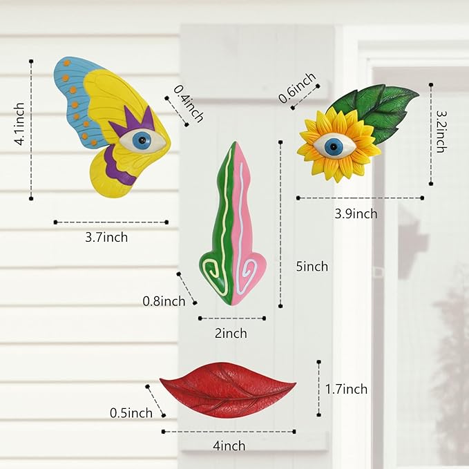 Tree Faces Decor Outdoor,Funny Tree Faces Sculpture,Colorful Fence Decorations Outdoor,Suitable for Yard and Garden Art Decor(Colorful Leaves&Colorful Butterfly)