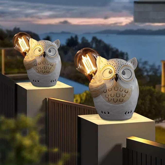 pearlstar Owl Garden Outdoor Statue, Solar Figurines Bulb LED Lights, Outdoor Garden Lawn Decorations for Porch Patio Yard Lawn, Unique Gifts for Friends and Family