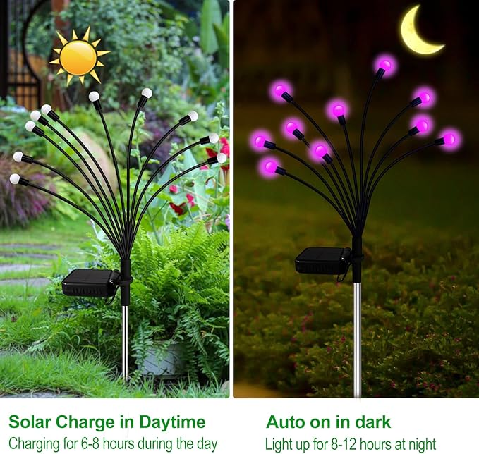 Solar Garden Lights Outdoor, 4 Pack 40 LED Solar Pink Firefly Lights Waterproof, Starburst Solar Wind Swaying Lights for Outside Yard Patio Planter Flower Bed Walkway Christmas Decoration