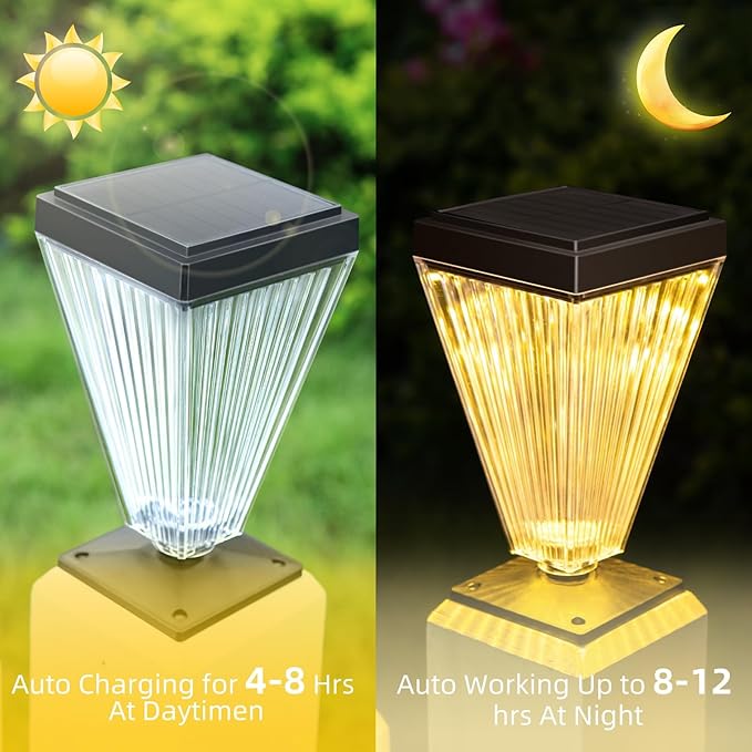 Solar Post Cap Lights 6 Pack Outdoor Waterproof Solar Fence Post Lights Sun Powered Pillar Lights Garden Decorative Yard Patio Walkway Pathway Lights