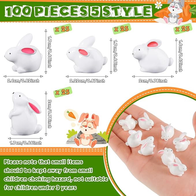 Marsui 100 Pcs Bunny Miniatures Figurines Rabbit Miniature Accessories Easter Garden Landscape Garden Rabbit for Easter Garden Accessories Dollhouses Decoration(Classic Rabbit)
