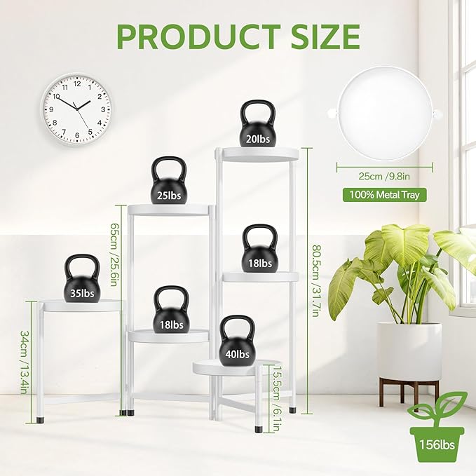 iDavosic.ly 6 Tier Large Plant Stand Indoor with 10 Inch Wide Tray, Tiered Corner Metal Outdoor Flower Display Holder Shelf, Folding Tall Rack for Patio Porch Living Room, White