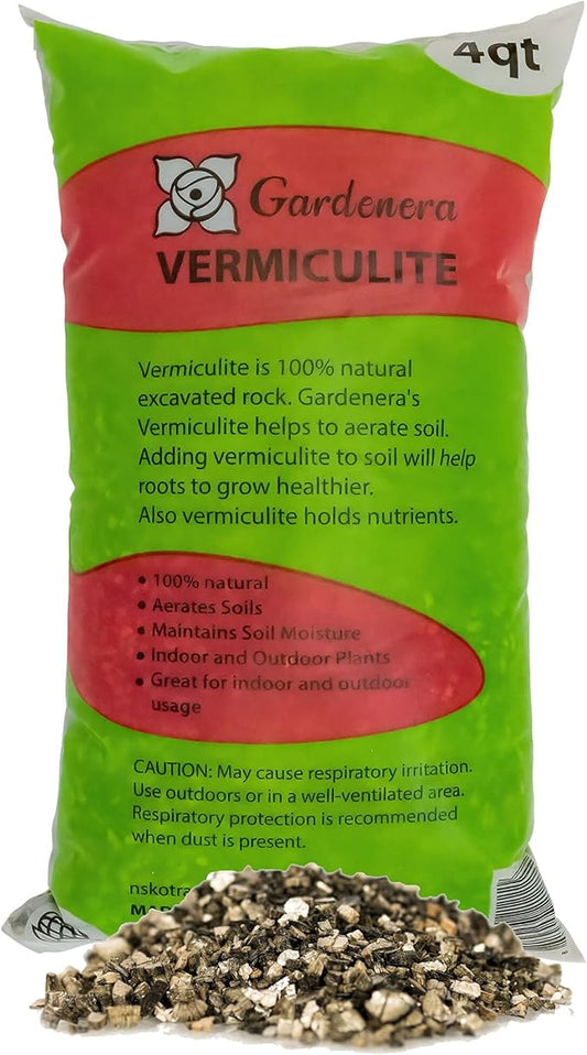 Horticultural Organic Vermiculite by GARDENERA - Medium Grade - Natural Soil Additive for Potted Plants, Orchids, Hydroponics, Terrariums (4 Quart)