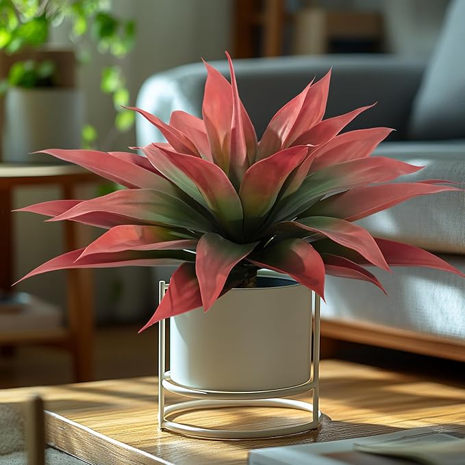 Artificial Agave Plants,Large UV Resistant Fake Agave Planters for Indoor and Outdoor Decorating Artificial Plants for Outdoors Fake Plants 2Pack, 28" Red