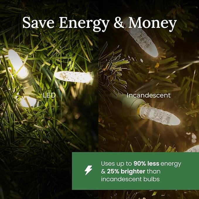 Pro Christmas M5 LED Holiday Lights - 70 Bulbs, 23.3ft - Professional Grade Indoor Outdoor Diamond Cut Sparkle Light Strings for Home Decorations and Christmas Trees - Green