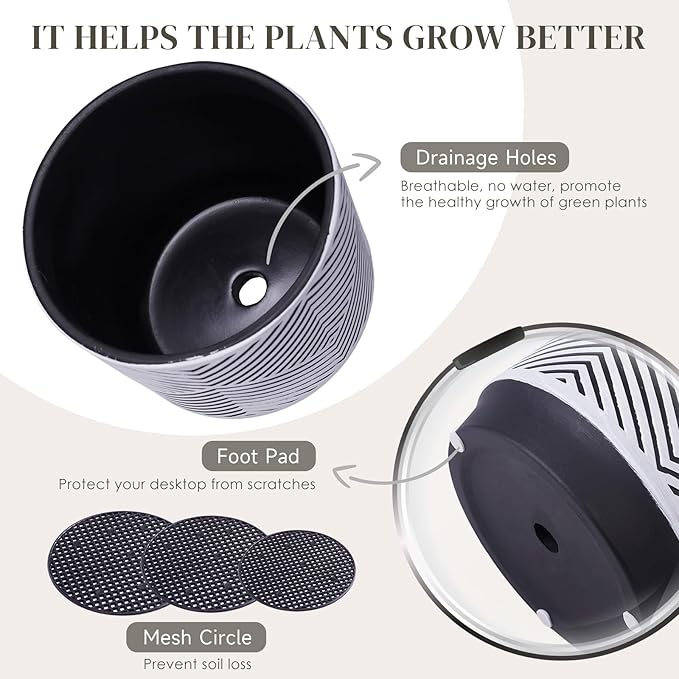 Ceramic Planters for Indoor Plants, Flower Pots with Drainage Holes, 6/5/4inch Plant Pot for Indoor and Outdoor Plants for Morden Home Decor or Gifts