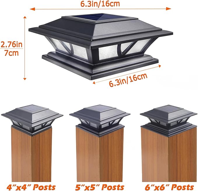 SIEDiNLAR Solar Post Lights Outdoor 2 Modes LED Deck Fence Cap Light for 4x4 5x5 6x6 Posts Patio Garden Decoration Warm White/Cool White Lighting Black (1 Pack)