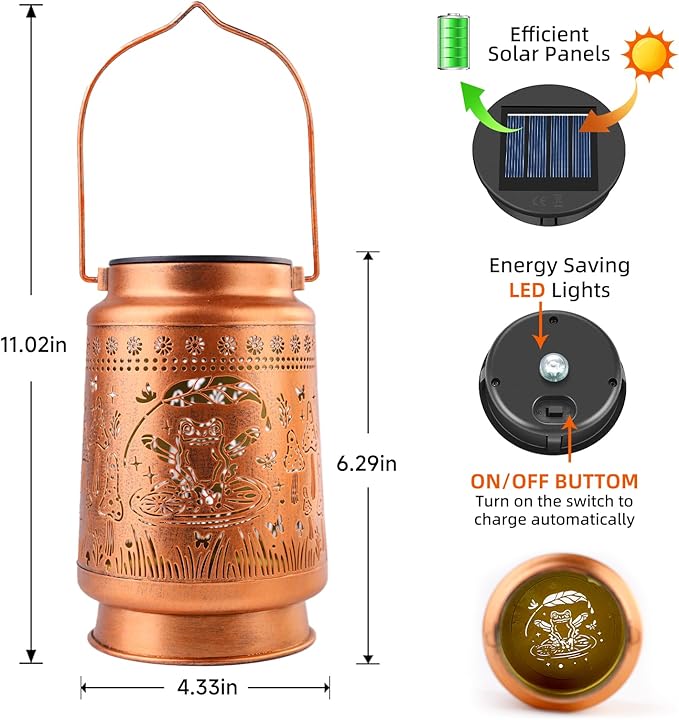 Frog Solar Lanterns Outdoor Waterproof Hanging Sunflower Solar Lights Gifts for Women Men Metal Decorative LED Lanterns Outside for Garden, Yard, Patio, Lawn, Porch, Backyard