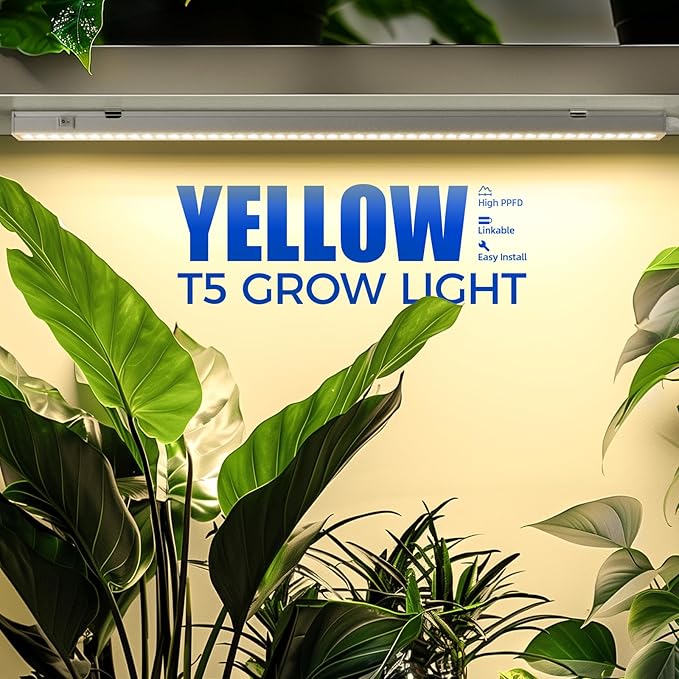 Barrina T5 Pro LED Grow Lights for Indoor Plants Full Spectrum, 2FT 60W(6 x 10W) Plant Lights for Indoor Growing with Reflector Cup, Grow Light Lamp with Individual Switch, Yellow, 6 Packs