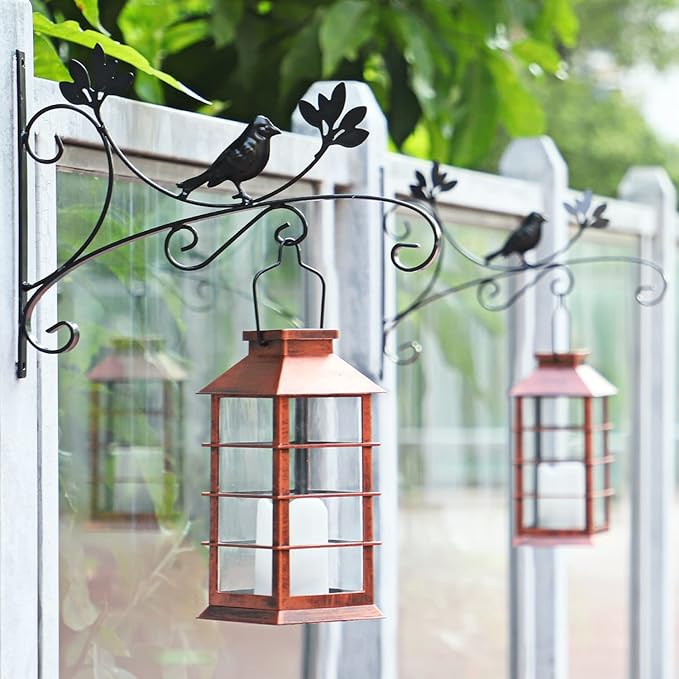 2 Pack Christmas Solar Lantern,Outdoor Garden Hanging Lantern-Waterproof LED Solar Lanterns Plastic Flickering Flameless Candle Mission Lights for Christmas Table, Outdoor, Party Decorative (Bronze)