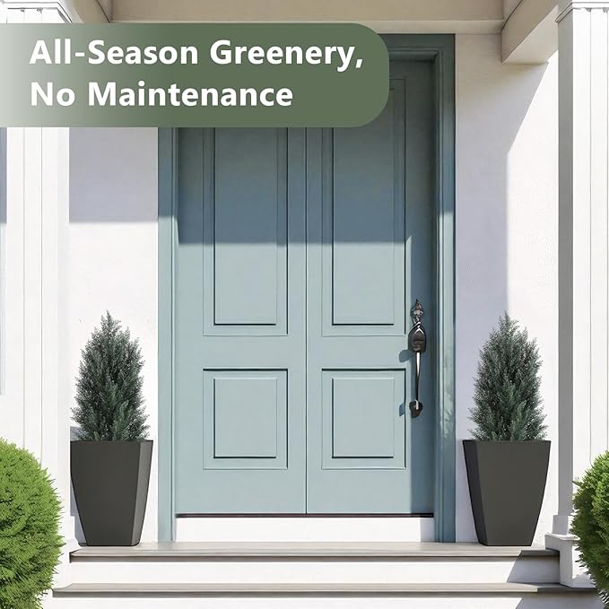 THE BLOOM TIMES 3ft Topiary Trees Artificial Outdoor 2 Pack – UV Resistant Faux Cedar Pine Cypress Bushes and Shrubs, Fake Potted Plants for Front Porch Outside Planter Patio Decor, Set of 2 (3 Foot)