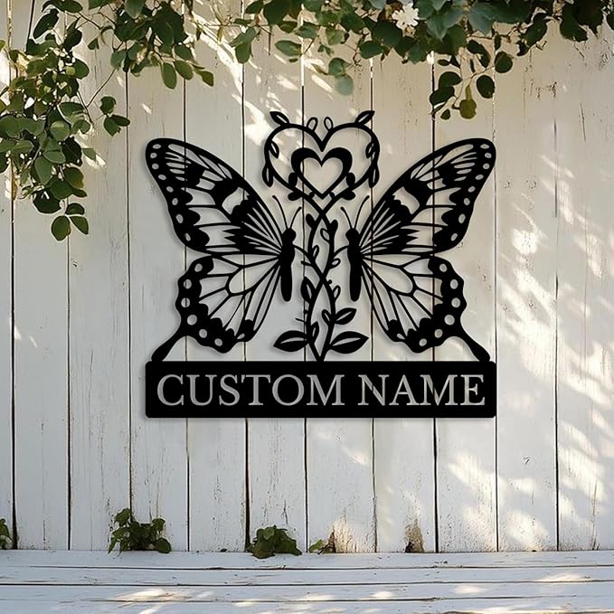 Custom Butterfly Metal Sign,Personalized Butterfly House Number Signs,Personalized Gardener Name Sign,Garden Patio Wall Decor (Style-6)