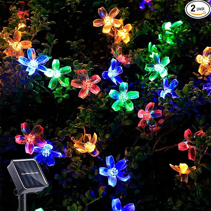 Solar String Flower Lights Outdoor 2Pack 200 LED 80Ft Multi-Color Fairy Lights with 8 Lighting Modes, Waterproof Solar Lights Outdoor for Garden Yard Porch Christmas Wedding Party Xmas Tree Decoration
