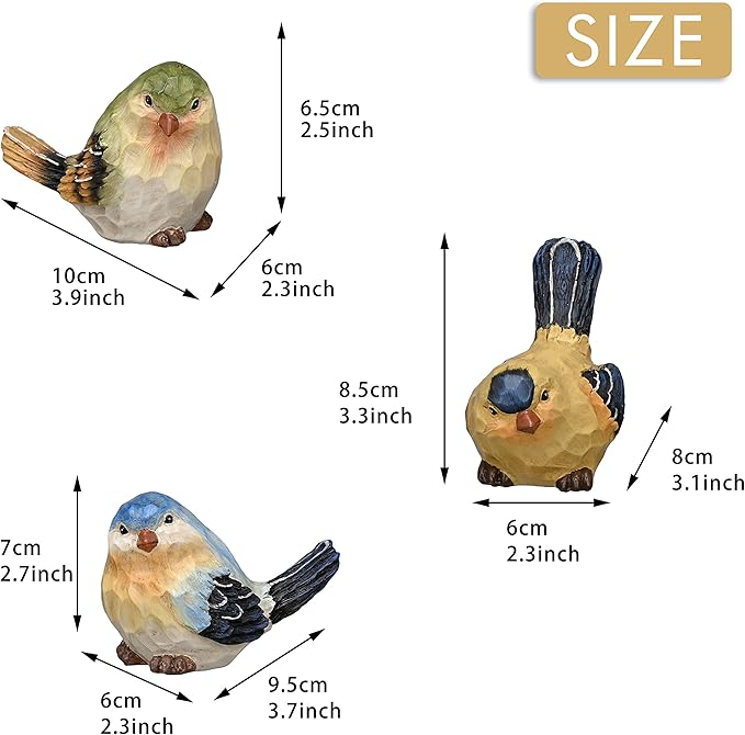 TERESA'S COLLECTIONS Bird Garden Decor Outdoor Statues Figurines, Set of 3 Birds Garden Statues Indoor Outdoor Decor Resin Lawn Ornaments Home Decor Window Yard Porch Patio Garden Gifts for Women Mom