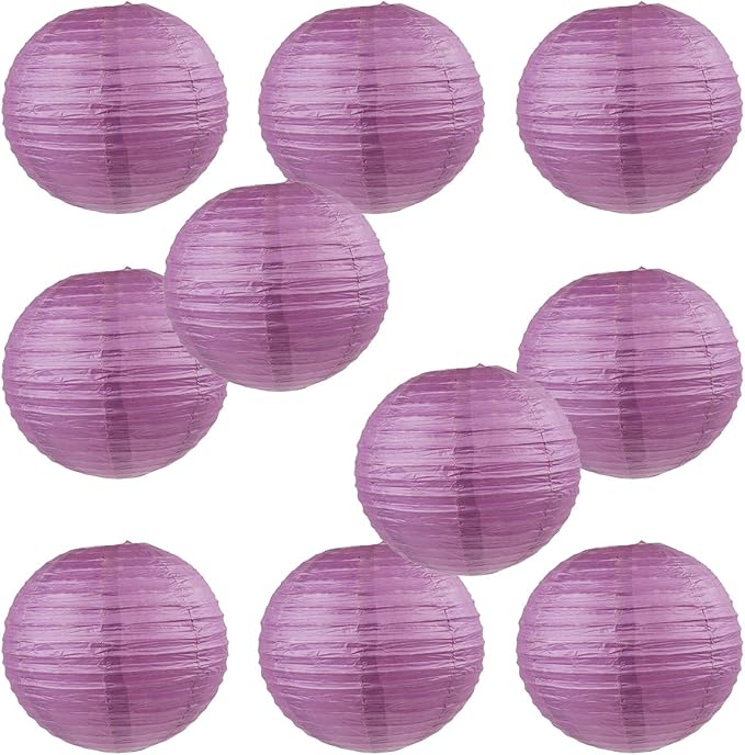 WYZworks - Round Paper Lanterns 10 Pack (Purple Plum, 10") - Hanging Paper Lanterns Lamp for Wedding, Birthday, Party and Home Decorations with 8", 10", 12", 16" Option