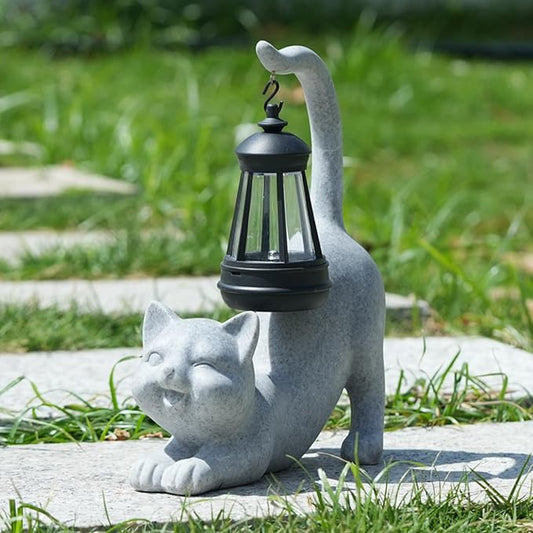 Solar Cat Garden Statue 10 Inch Porch Patio Decor for Outside Yard Decoration Outdoor Unique Housewarming Gardening Birthday Gifts for Cat Lovers Women Grandma