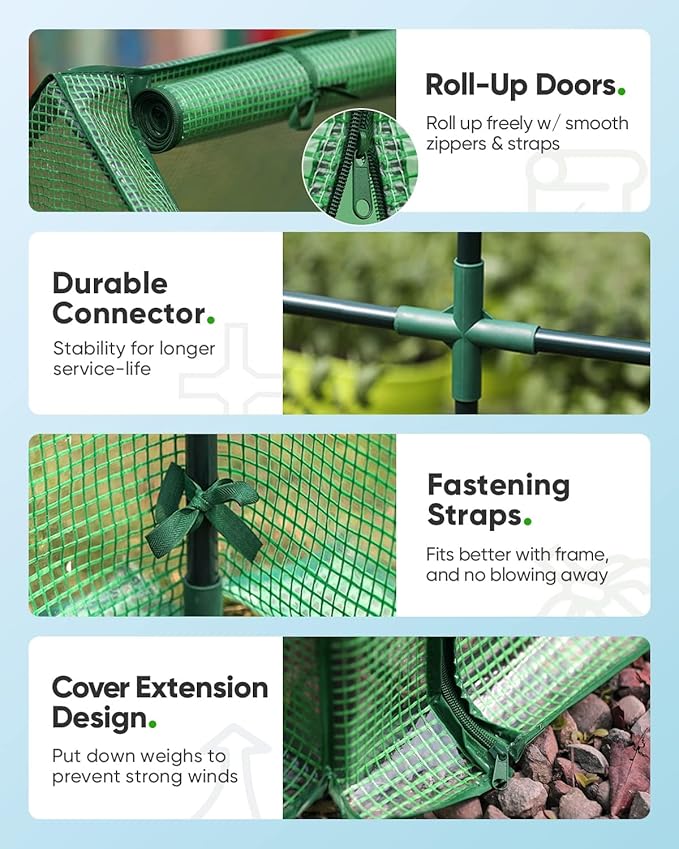 Quictent Portable Mini Cloche Greenhouse w/ Elevated Bottom, Large U-Shaped Zipper Mesh Door & 2 Side Screen Window Waterproof UV-Resistant Hot House for Indoor Outdoor, 95" x 36" x 36" (Green)