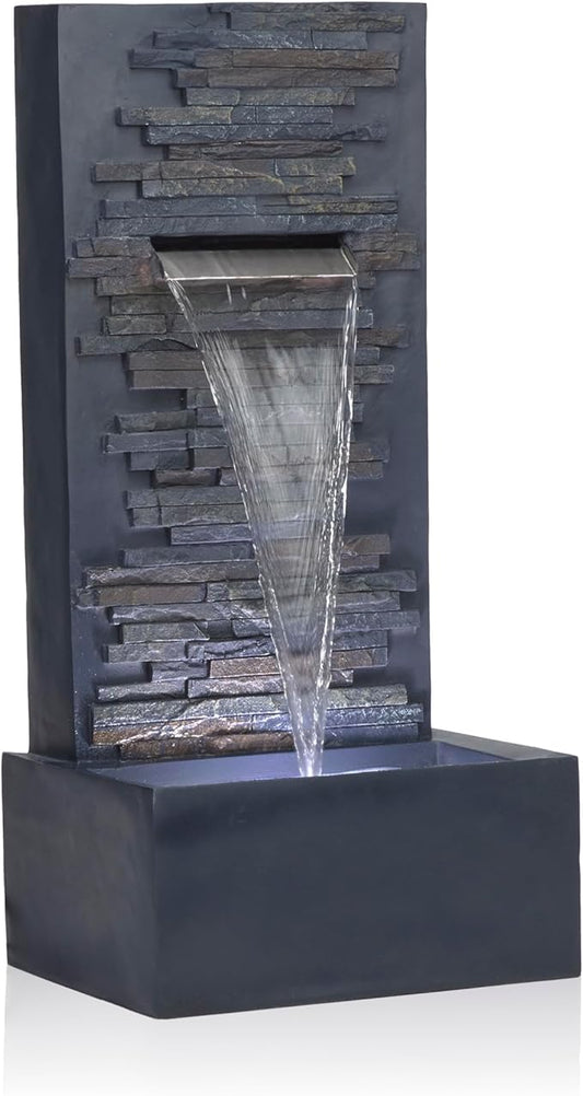 Alpine Corporation CPS194 Outdoor Modern Stainless Steel Geometric Orbs Water Floor Fountain for Patios, Gardens, and Outdoor Decor, 55" H, Brown