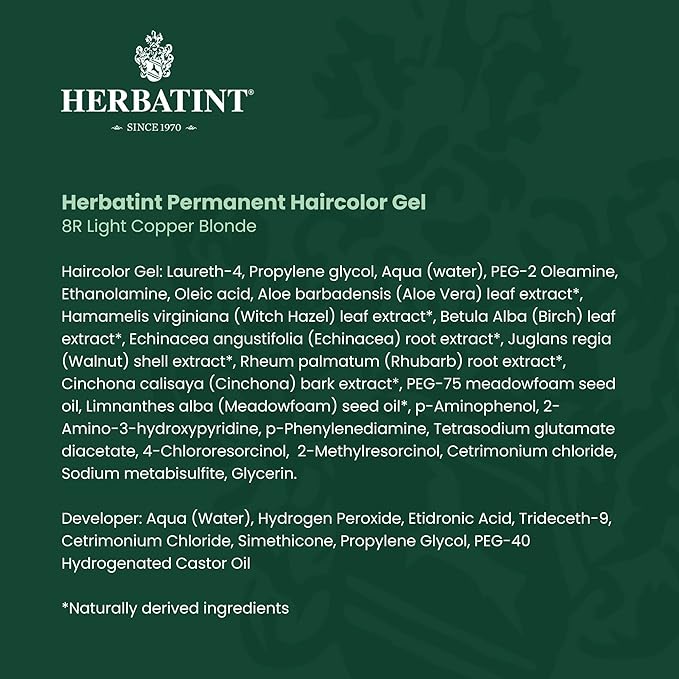 Herbatint Permanent Haircolor Gel, 8R Light 100% Grey 4.56 oz