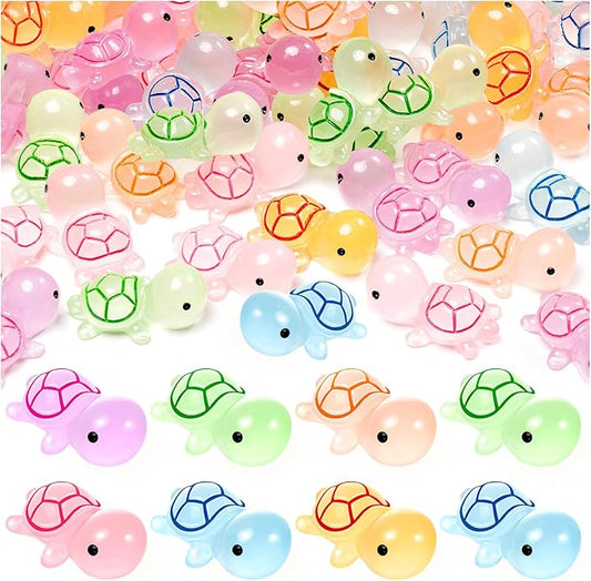 50PCS Luminous Mini Resin Turtles Sea Turtles Figurines Glow in The Dark, Cute Tiny Turtles Bulk for Cake Toppers Ocean Animal Theme Decor Garden Micro Landscape DIY Hidden Game (6 Colors)