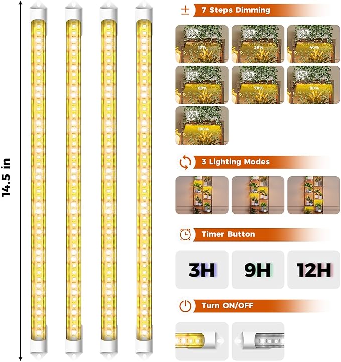 Bamworld Tall Plant Stand with Grow Lights Large Indoor Plant Shelf for Multiple Plants Pots Wood Flower Stand Flower Holder for Living Room, Patio, Balcony, Garden Decor, Brown