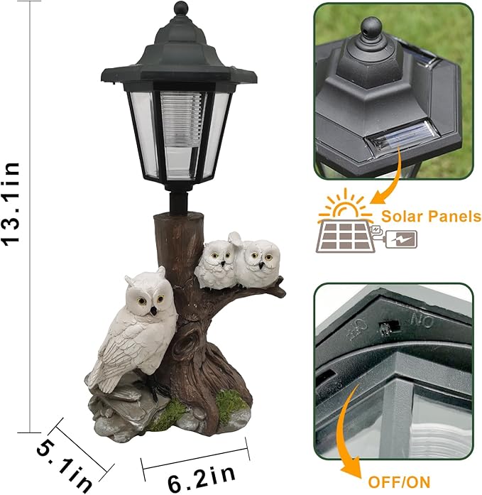 Owl Solar Lights Outdoor Garden,Solar Owls for Outdoors,Solar Powered Owl Garden Statues Decor,Unique Gifts Lights for Patio,Yard,Balcony