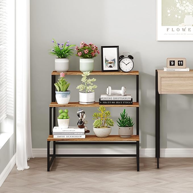 23.6" Wide Plant Stand Indoor, 3-Tier Modern Plant Ladder Shelf Corner Flower Pot Holder Organizer for Living Room Balcony Garden, Rustic Brown
