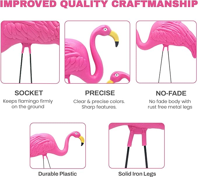 4E's Novelty 4 Pink Flamingos Yard Decorations - Large 23" Flamingos Yard Ornaments - Pink Flamingos for Yard Sculptures & Statues - Lawn Flamingos Outdoor Garden Decor, Weather Resistant