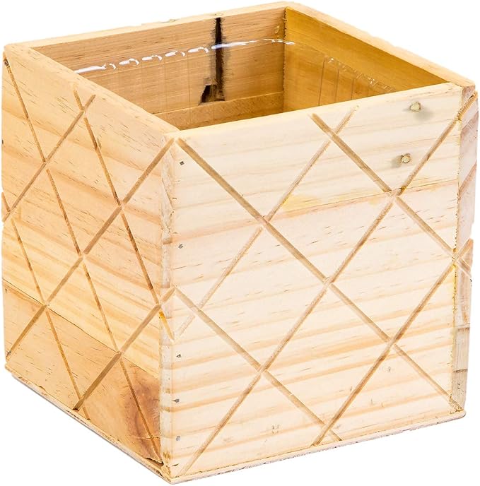 Wood Planter Box with Diamond Cross Hatch Style, 5 Inch Square, Rose Wood, Plastic Liner, Wedding Flowers Holder, Home and Venue Decor (5x5 Diamond Cross Hatch Set of 4, Rose Wood)