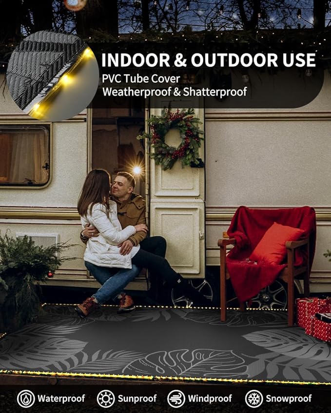 COCOER Tropical Outdoor Rug 6x9 LED Reversible-Waterproof Patio Rug-Quick Dry Outdoor Carpet-Outdoor Area Rugs Indoor Outdoor Rugs-Outside Rug Patio Decor for Porch Deck Balcony Backyard