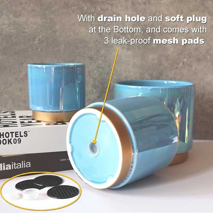 Gepege Ceramic Pots for Plants, Rainbow Pearl Glaze Planter with Drainage Hole, 6.0 inch+5.0 Inch+4.0 Inch. Indoor-Outdoor Large Round Succulent Orchid Flower Pot