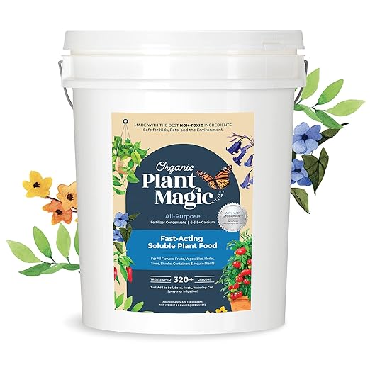 Organic Plant Magic - Truly Organic™ Fast-Acting Soluble Plant Food: All-Purpose Fertilizer Concentrate for All Flower Vegetable Herb Fruit Tree Shrub Container Garden & House Plants [5 lb Bucket]