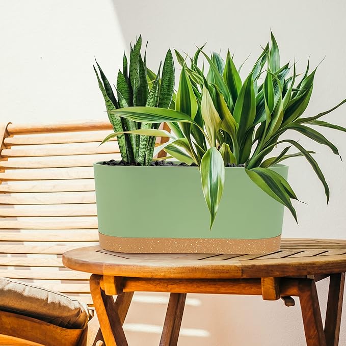 QCQHDU 2 Pack Window Planter Box 16” x 7", Self Watering Plant Pots for Indoor Plants Home Garden Flower Pot with Drainage Hole and Tray